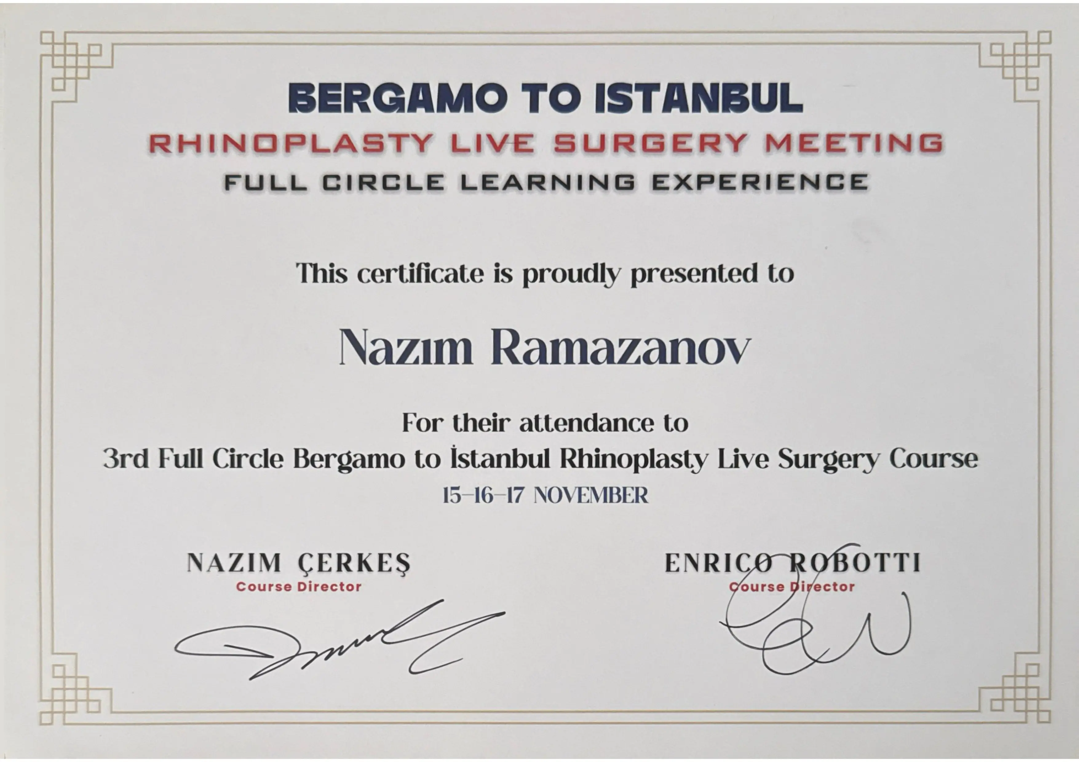 Bergamo'dan İstanbul'a Rinoplasti Kursu